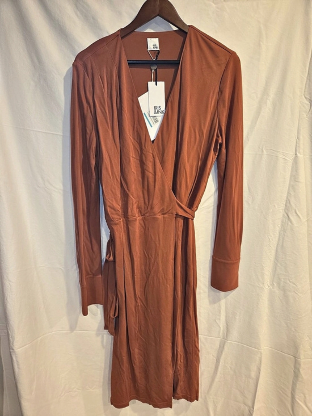 Iris & Ink Long Sleeve Wrap Midi Dress Size 14 NWT